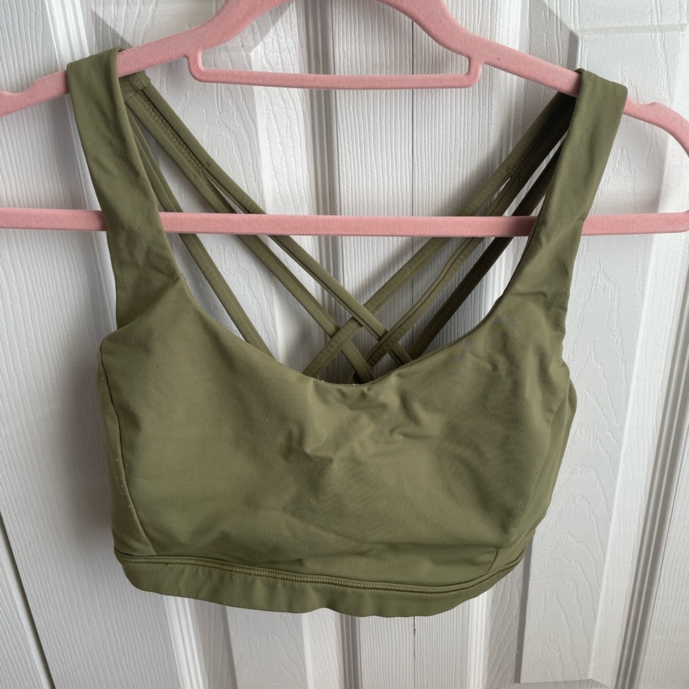 Lululemon Free to be Serene bra in Bronze Green, size 10, in good condition.